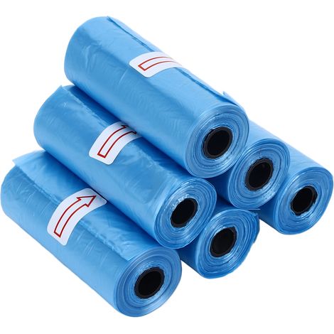 6 rouleaux de sacs à déchets pour animaux de compagnie, étanches, épais et solides, portables, pour chiens, chats, animaux de compagnie, bleu (1/5)
