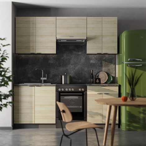 Cuisine Fame-Line, Chêne lambris/anthracite, 200cm , PT Marbre, Vicco