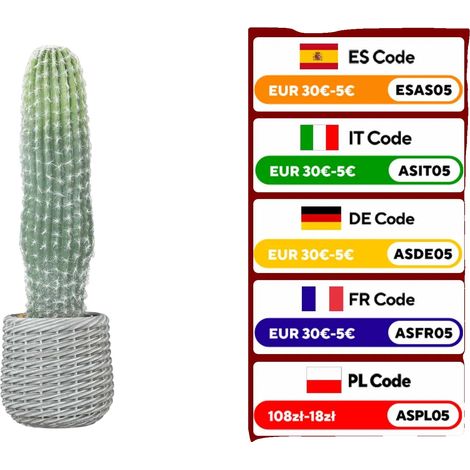 Planta artificial, cactus decorativo, decoración de suelo para interiores, verde militar, 20x20x66 cm (1/5)