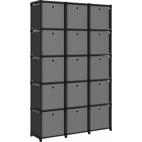 vidaXL Étagère à 15 cubes avec boîtes Noir 103x30x175,5 cm Tissu (1/5)
