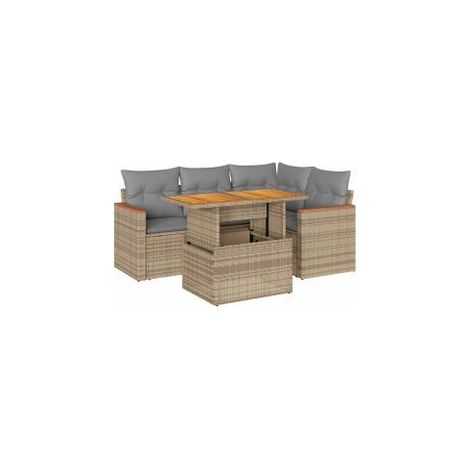 Salon de jardin avec coussins 5 pcs beige résine tressée acacia (1/5)
