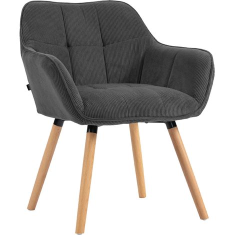 Silla de Comedor Vienna de Pana Acolchada Gris oscuro Natural