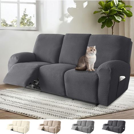 Housse pour Fauteuil Relax Electrique, 8 Pièces Housse de Fauteuil Extensible, Housse de Fauteuil 3 Place, Protege Fauteuil avec Protège-Accoudoirs et Poche (Gris Foncé) (1/5)
