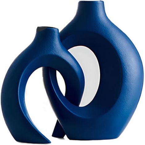 Ensemble de 2 vases nordiques en céramique creuse, vases décoratifs modernes pour la maison, bleu