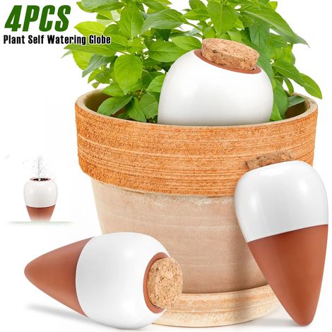 Lot de 4 globes d'arrosage automatiques en céramique pour plantes, d'une capacité de 320 ml, avec picots d'arrosage automatiques pour pots de fleurs et jardin. (1/5)