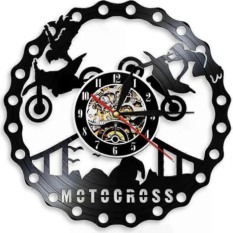 Horloge murale décorative style motocross, horloge murale en vinyle, montre murale 3D, cadeau unique fait main pour les passionnés de moto (1/4)