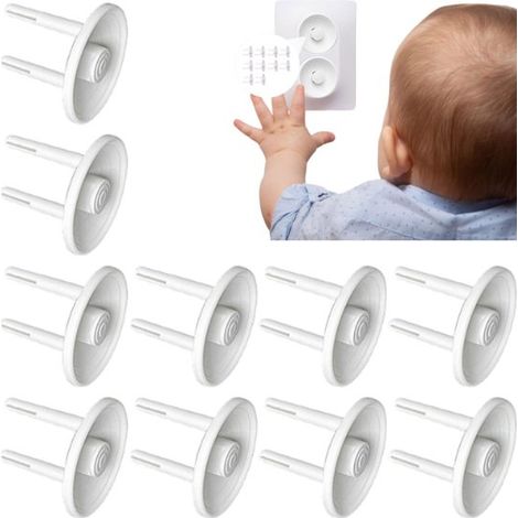 10 protectores de enchufes para bebés, Diseño ajuste universal, Protectores enchufes seguros 3,72,2 cm, Adecuados enchufes seguros bebés, Blanco (1/5)