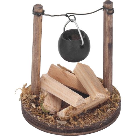 Cheminée miniature en bois pour maison de poupée DIY, poêle de cuisson avec pot, décoration de four de poupée (1/5)