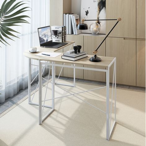 Bureau d'angle en L moderne métal et bois chêne blanc OKMYHOME (1/5)