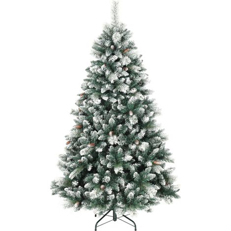 Sapin de Noël artificiel enneigé 180 cm avec 1000 pointes et 34 pommes de pin - base large (1/5)