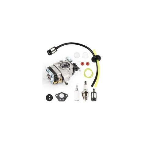 Carburateur pour débroussailleuse, ensemble carburateur pour débroussailleuse, carburateur avec bougie d'allumage, 52 cm³, 49 cm³, 43 cm³ avec joint, pompe d'amorçage, tuyau, soupape, bougie d'allumag