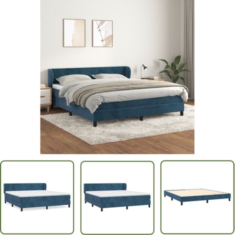 The Living Store Boxspringbett mit Matratze Dunkelblau 160x200 cm Samt - Samtbett - Boxspringbett - Doppelbett - Bettauflage - Matratze (1/5)