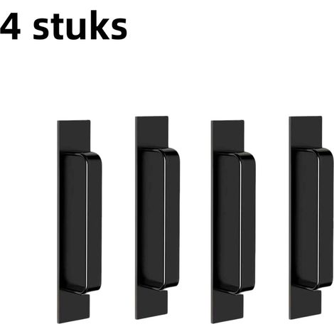 Ensemble de 4 poignées de porte - Film adhésif double face sans perçage - Aluminium - Convient aux portes-fenêtres, fenêtres et tiroirs - Petite taille - 148 mm - Noir mat (1/5)