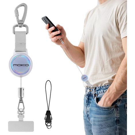 Lanière Rétractable pour Téléphone Portable, Porte-Clés Antivol Extensible avec Crochet Métallique Verrouillable (1/5)