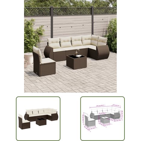 vidaXL 7-tlg. Garten-Sofagarnitur mit Kissen Braun Poly Rattan (1/3)