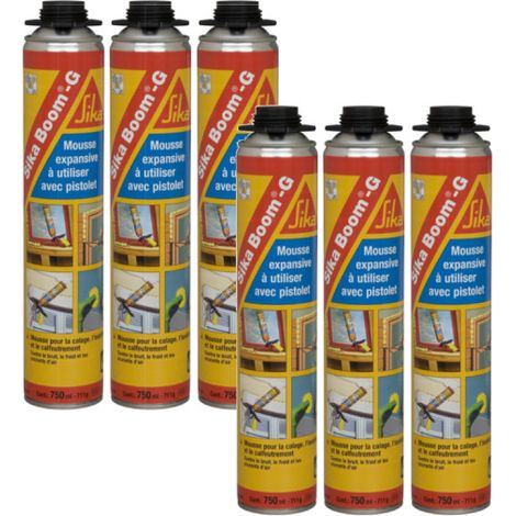 Lot de 6 mousses expansive extrudable au pistolet - SIKA Boom G - Beige - 750ml