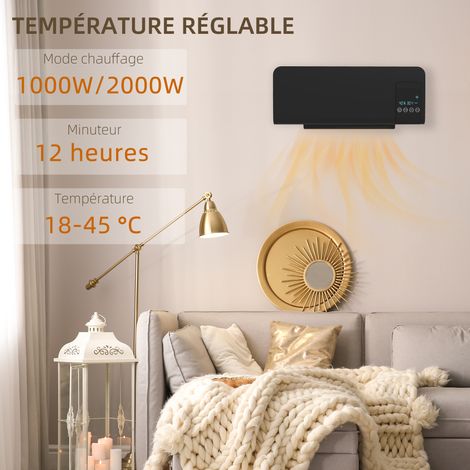 Radiateur soufflant mural céramique PTC 2000W noir oscillant télécommandé minuterie 12h chauffage rapide efficace silencieux (1/5)