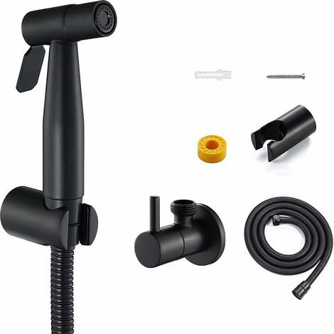 Kit Douchette WC Acier Inoxydable Noir Robinet wc pulvérisateur pour l'hygiène personnquotidienne, jeu de tuyaux mural (1/5)