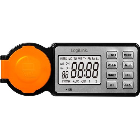 MINUTEUR D'EXTÉRIEUR LOGILINK avec écran LCD de 2,2", CEE 7/3, IP44, 3600 W, noir/orange