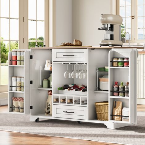 Mueble de cocina con ruedas y encimera abatible, 138 x 70 x 92 cm, blanco DESVIAE (1/5)