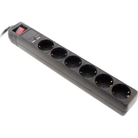 Multiprise Schuko 6x16A + 2 USB-A - Noir - Zenitech
