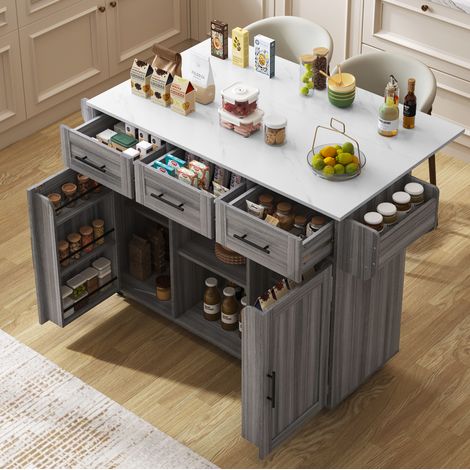 Carro de cocina con encimera abatible 139 x 46(71) x 91,5 cm, gris/blanco HAVRYA (1/5)