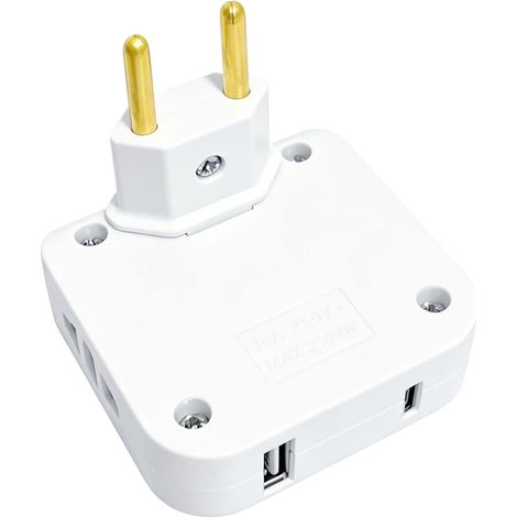 Prise Plate Derrière Meuble, Adaptateur Multiprise Plat 4 en 1 Prise Extra Plate, 2 Prises Secteur 250 V, 1 Port USB 1 Port Type-C, Pivotante 180°, Adaptée aux Espaces Restreints Bureau Maison Voyage (1/5)