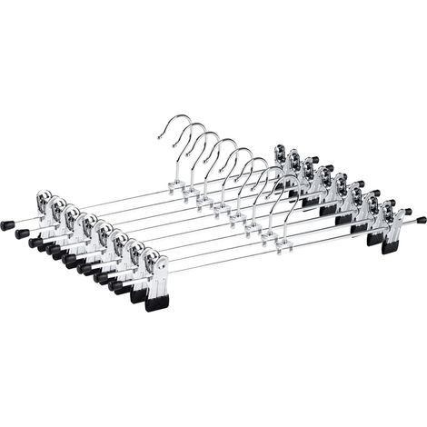 Lot de 12 cintres en métal chromé de 30 cm, pour pantalons, jupes, chaussettes et sous-vêtements, cintres antidérapants avec pinces (1/5)