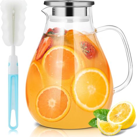1 Carafe, Verre borosilicate, Couvercle acier inoxydable, Anse large, Réfrigérateur, Cuisine (1/5)