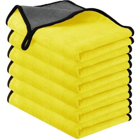 Cleaning Cloth, Microfiber and Wipe--Cleaning Microfiber, 30x40cm 6pcs Extra Thick Super Absorbent Microfiber Cleaning Cloths for Car Washing, Drying, Polishing Cloths (Yellow) (1/5)