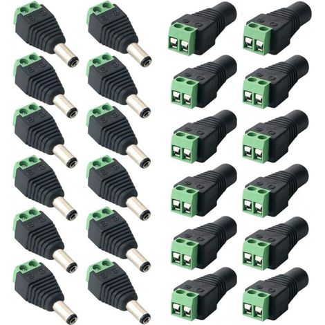 24Pcs Professionnel DC Connecteur Plug, Barrel 12V DC Power Jack Connecteur Adaptateur, 12 Paires 2 Broches Mâle Prise & Femelle Jack Kit, pour CCTV Caméra LED Bande (5.5 X 2.1mm)
