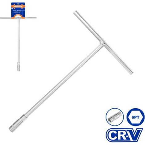 Llave de tubo con mango en "T" WADFOW 17 mm, acero CR-V, 185/300 mm, cromada, alta durabilidad.