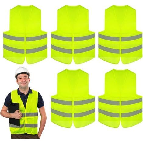 Gilet de sécurité réfléchissant fluorescent - Lot de 5 pièces - Polyester durable et imperméable (1/5)
