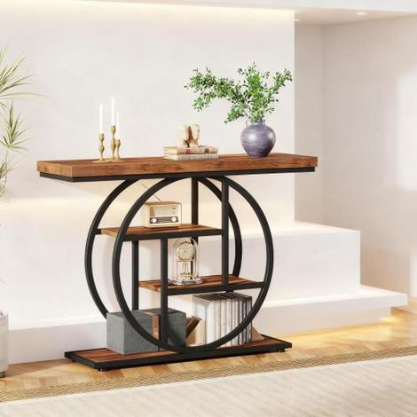 Consola de 4 Niveles, Tablero de 4 cm, Estructura de Metal y Madera, Patas Regulables, para Salón, Dormitorio, 105 × 30 × 80 cm (1/4)