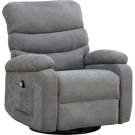 Fauteuil relax électrique pivotant à 360°, avec fonction massage et chauffe, dossier et repose-pieds réglables manuellement, ainsi que poches de rangement latérales, gris (1/5)