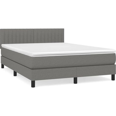 Lit double Lit adulte Sommier à lattes de lit avec matelas Gris foncé 140x190cm Tissu