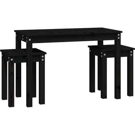 Lot de 3 tables d'appoint gigognes en bois de pin noir DEC032734