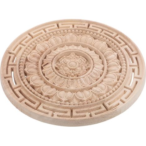 Applique Décorative en Bois Facile à Installer Non Peint Mandala Fleur Ronde Sculpture Artisanale Beige pour Meubles et Lits pour Décoration de Chambre DIY (1/5)