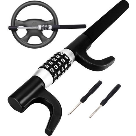 Abrazadera de rueda universal, abrazadera de dirección, candado de combinación, bloqueo de dirección, protección antirrobo para coche, Negro (1/5)