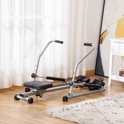 Vogatore idraulico pieghevole HOMCOM con 3 livelli di resistenza, monitor digitale e pedali antiscivolo per allenamento a casa, in acciaio, 129x70x70 cm, nero e argento (1/5)