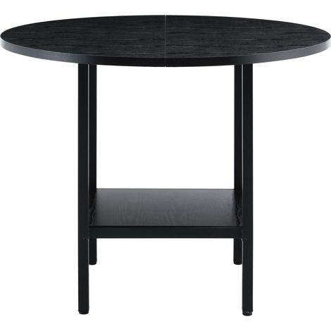 Mesa de comedor redonda moderna 100 cm, MDF y metal negro, estante inferior, 4-6 personas (1/5)