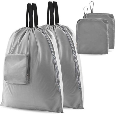 Paquete de 2 bolsas plegables con cordón para la ropa sucia de viaje, 51x57 cm, para maletas, color gris. (1/5)