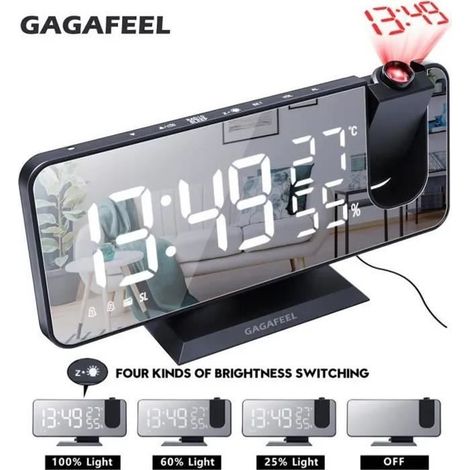 Réveil numérique de Miroir LED GAGAFEEL , Radio-réveil électronique de bureau réveil USB , Projecteur radio FM , mode de gradation (1/3)