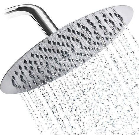 8 pouces Pomme de douche pluie ronde en acier inoxydable tête de douche miroir face à 180 ° Pomme de douche haute pression rotative pommeau de douche cascade Sortie d'eau en silicone (1/5)