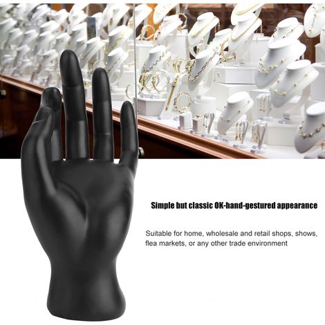 Support à bijoux en résine noir avec symbole main OK pour bagues et bracelets (1/5)