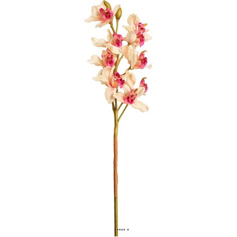 Superbe orchidée artificielle en tige H 85 cm 9 fleurons rose-crème (1/4)