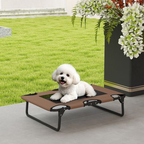 Cama plegable elevada para perros, tumbona de exterior para perros con diseño de malla, Oxford color café, 75 x 51 x 18 cm
