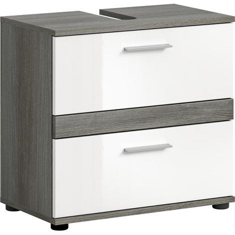 Blake Waschbeckenunterschrank 2 Schubladen Weiß hochglanz, grau.