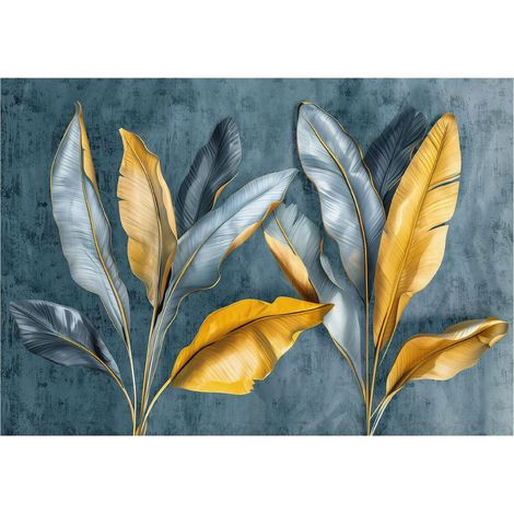 Papier peint intissé feuilles dorées de bananier, décoration moderne pour le salon, la chambre à coucher, la cuisine – 200 x 140 cm papier peint intissé Wallarena