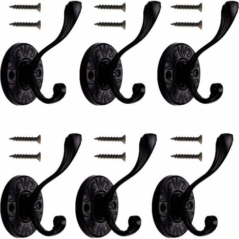 [JAMAIS UTILISÉ]Vintage Crochets, 6 Pièces Patère Porte Manteau Murale, Crochet Mural de Style Antique à Crochet Unique Pour Cuisine, Salle de Bain, Chambre à Coucher - Noir (Vis De Montage Fournies) (1/5)